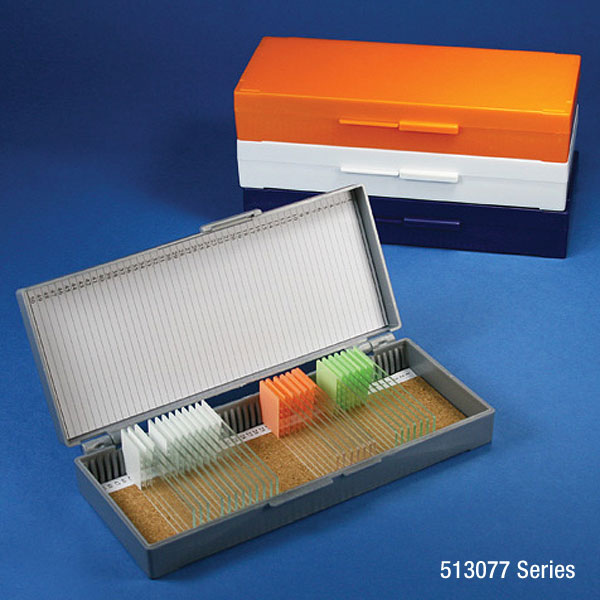 Globe Scientific Slide Box for 50 Slides, Cork Lined, 5 Assorted Colors (Gray, Blue, Dark Gray, Orange and White) Slide storage; Microscope slide boxes; slide boxes